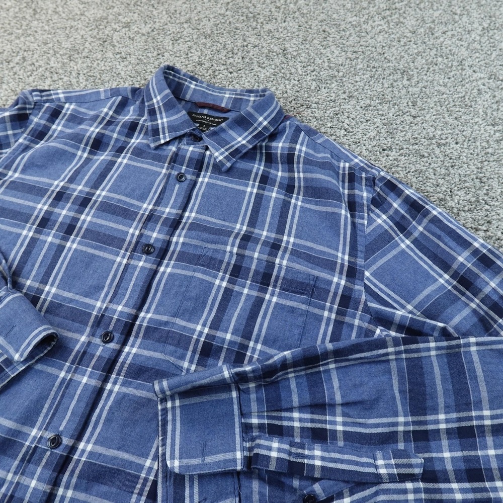 Banana Republic Shirt Mens L Blue Plaid Lightweight Flannel Button Up Casual Top